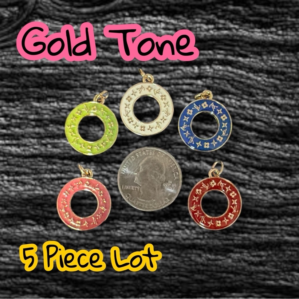 Lot of 5 LV Donut Gold Tone Zipper Pull Button Charms